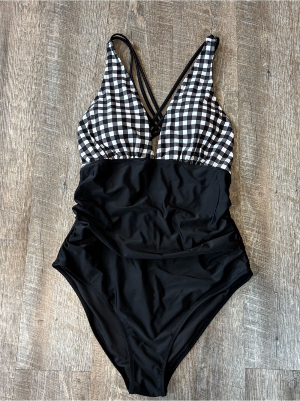 Cupshe Swimwear One Piece XXL  Black Tummy Minimize Gingham Top Light Pad